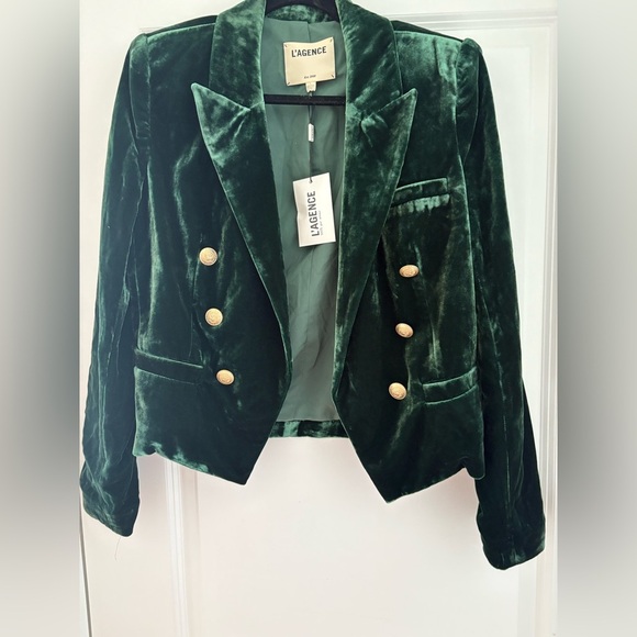 L’Agence Forest Green Brook Velvet Crop Blazer – Size 8 - Picture 5 of 16